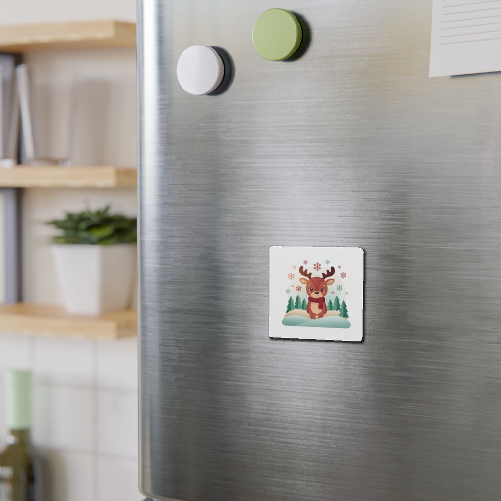 Cute Christmas Reindeer and Santa Claus Die-Cut Magnet — Festive Holiday Mascot Refrigerator Decor