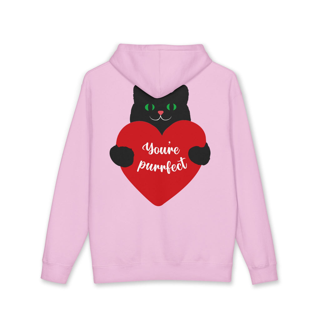 Cat Heart Hoodie – “You’re Purrfect” Black Cat Valentine Pullover