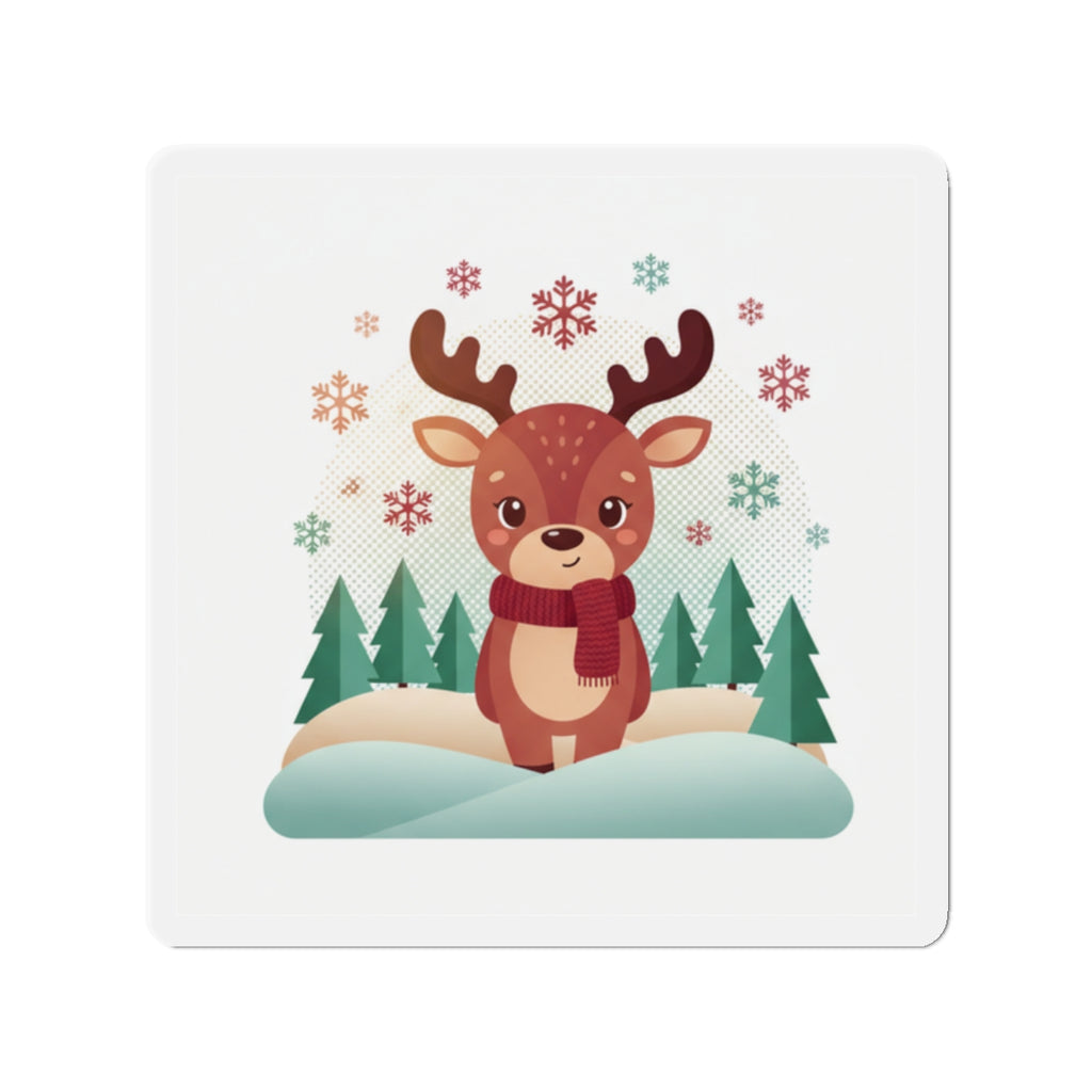 Cute Christmas Reindeer and Santa Claus Die-Cut Magnet — Festive Holiday Mascot Refrigerator Decor