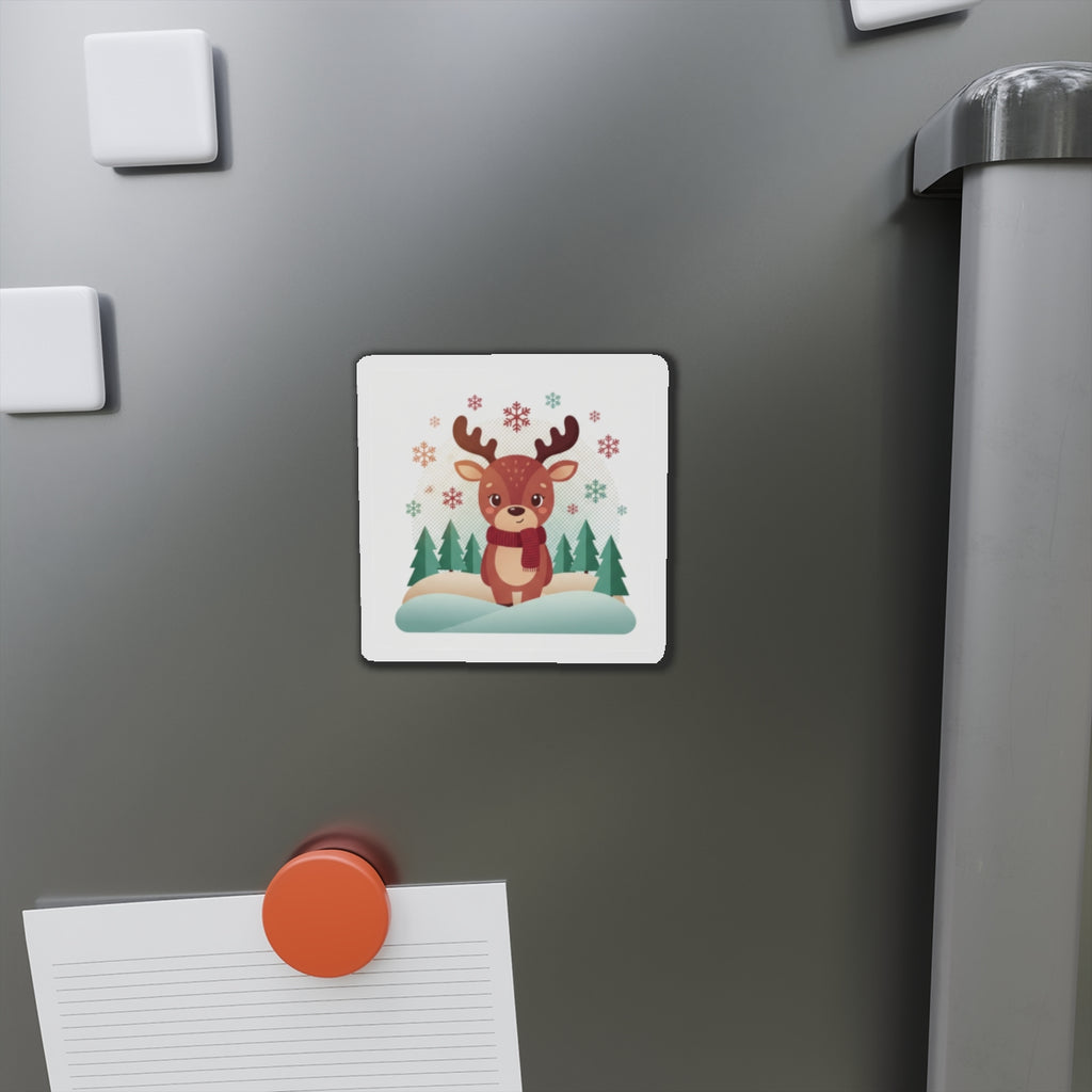 Cute Christmas Reindeer and Santa Claus Die-Cut Magnet — Festive Holiday Mascot Refrigerator Decor