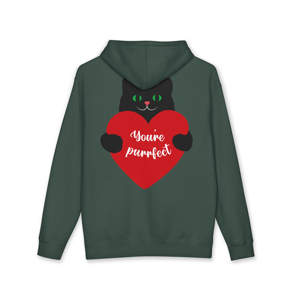 Cat Heart Hoodie – “You’re Purrfect” Black Cat Valentine Pullover