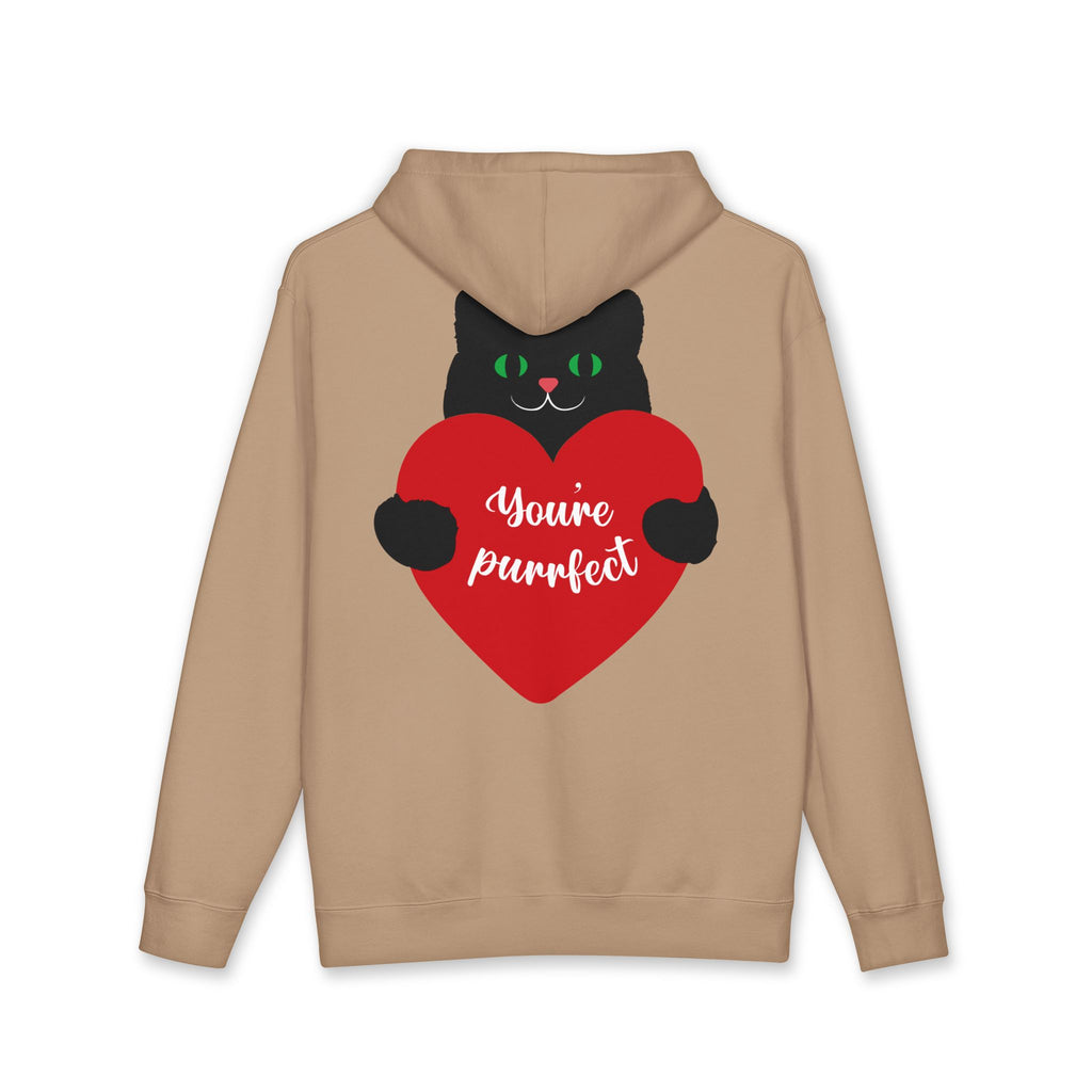 Cat Heart Hoodie – “You’re Purrfect” Black Cat Valentine Pullover
