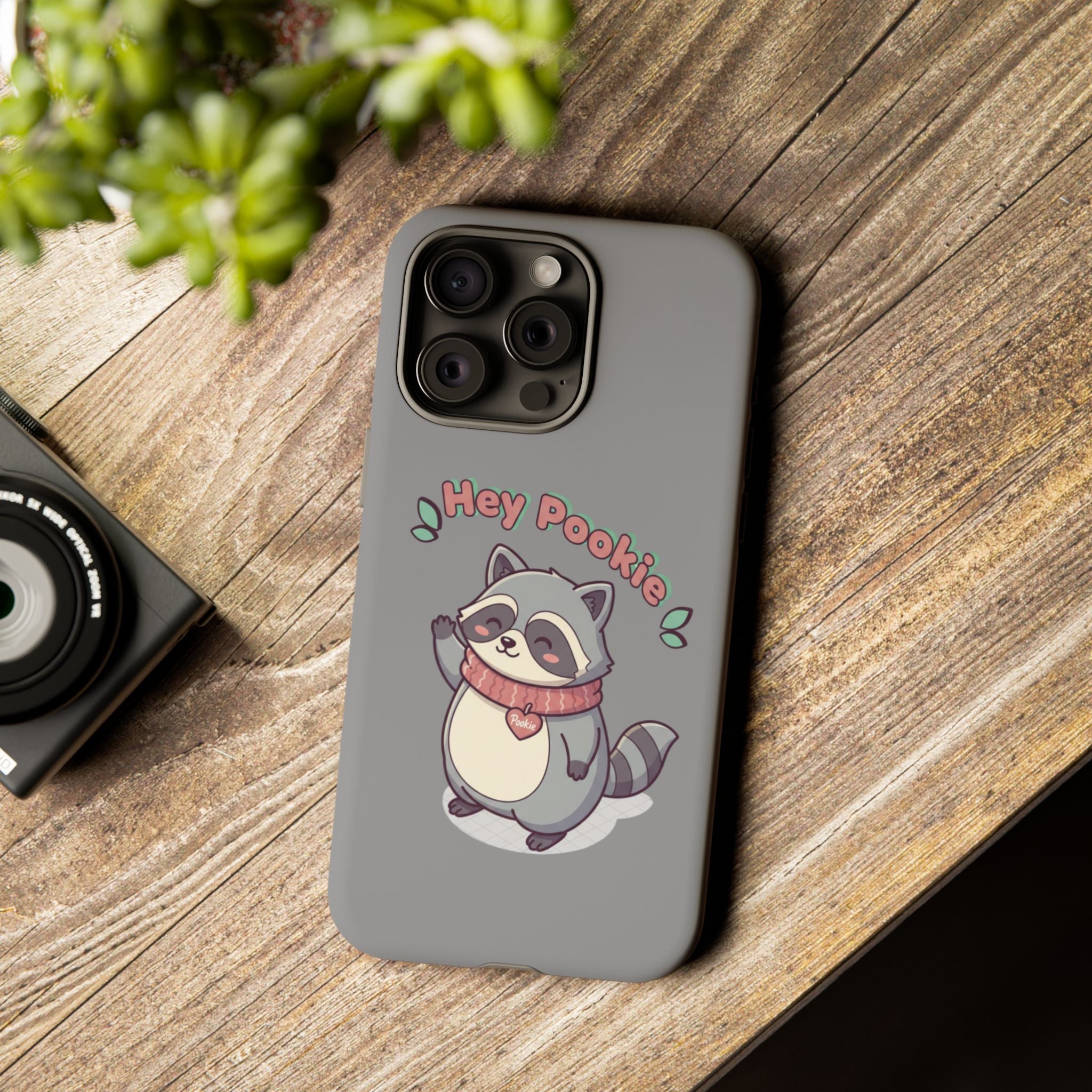 Cute Raccoon "Hey Pookie" Phone Case — Protective Tough Case