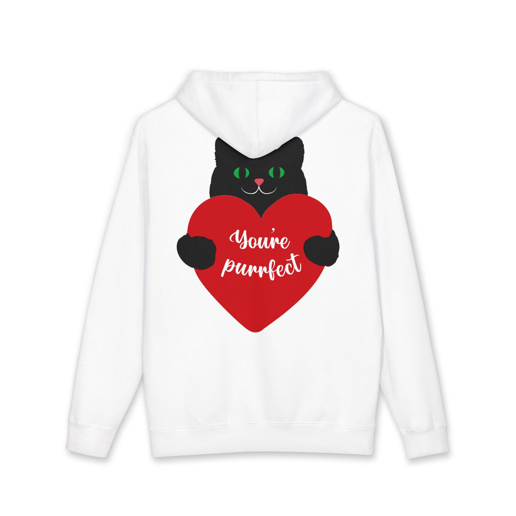 Cat Heart Hoodie – “You’re Purrfect” Black Cat Valentine Pullover