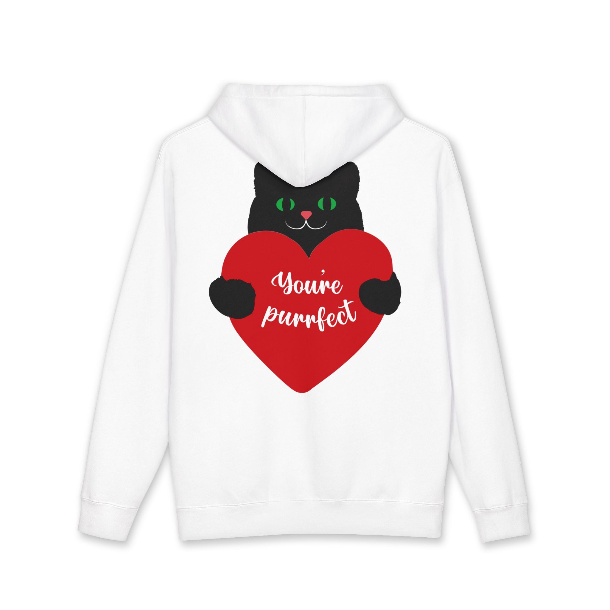Cat Heart Hoodie – “You’re Purrfect” Black Cat Valentine Pullover