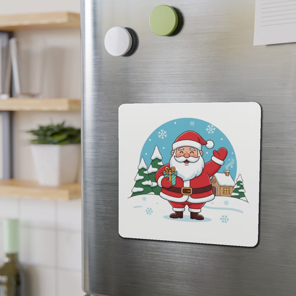 Cute Christmas Reindeer and Santa Claus Die-Cut Magnet — Festive Holiday Mascot Refrigerator Decor