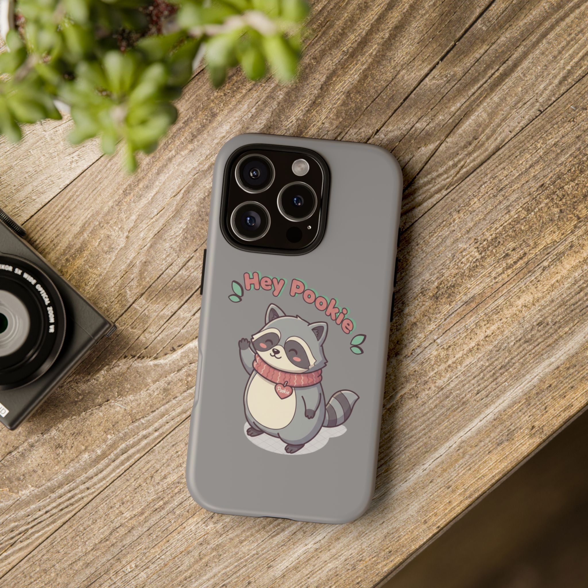 Cute Raccoon "Hey Pookie" Phone Case — Protective Tough Case
