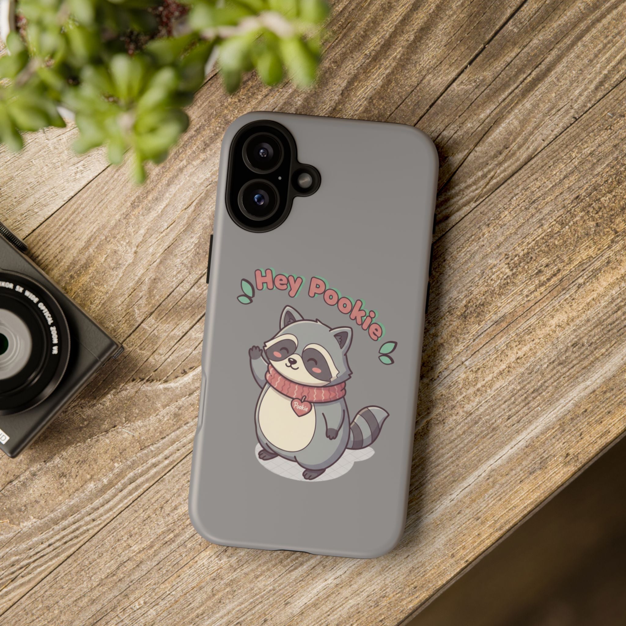 Cute Raccoon "Hey Pookie" Phone Case — Protective Tough Case