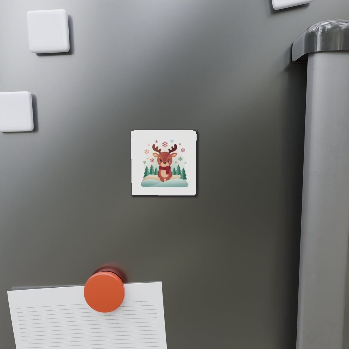 Cute Christmas Reindeer and Santa Claus Die-Cut Magnet — Festive Holiday Mascot Refrigerator Decor