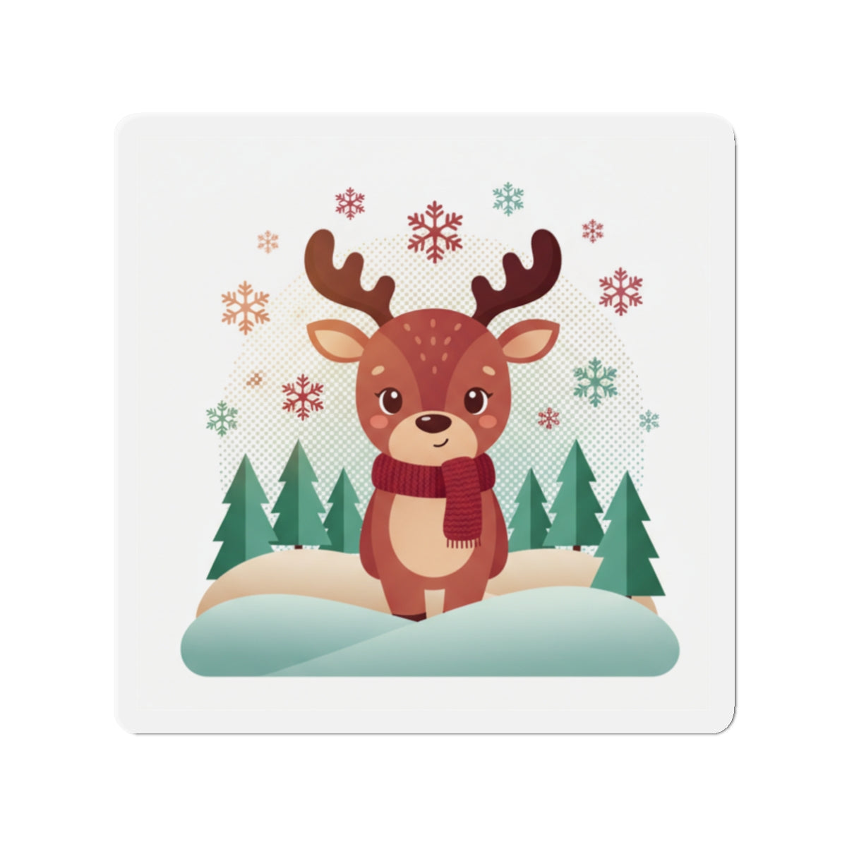 Cute Christmas Reindeer and Santa Claus Die-Cut Magnet — Festive Holiday Mascot Refrigerator Decor