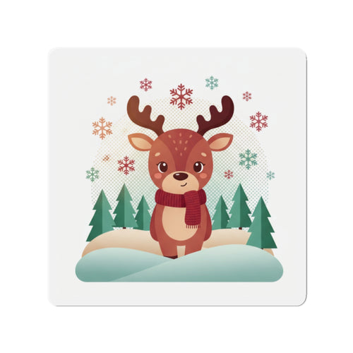 Cute Christmas Reindeer and Santa Claus Die-Cut Magnet — Festive Holiday Mascot Refrigerator Decor