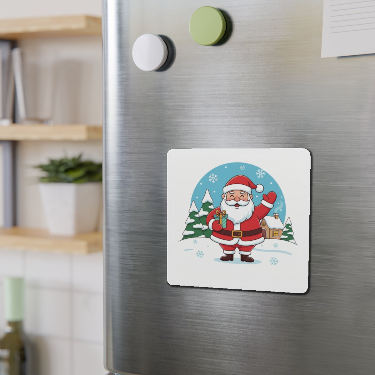 Cute Christmas Reindeer and Santa Claus Die-Cut Magnet — Festive Holiday Mascot Refrigerator Decor