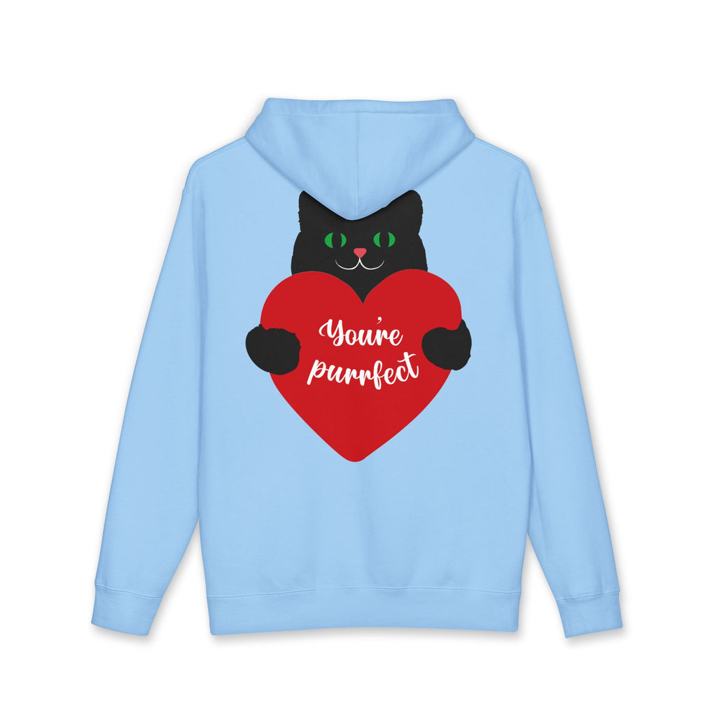 Cat Heart Hoodie – “You’re Purrfect” Black Cat Valentine Pullover