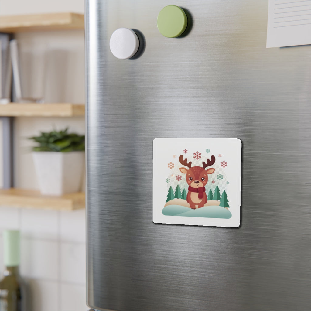 Cute Christmas Reindeer and Santa Claus Die-Cut Magnet — Festive Holiday Mascot Refrigerator Decor