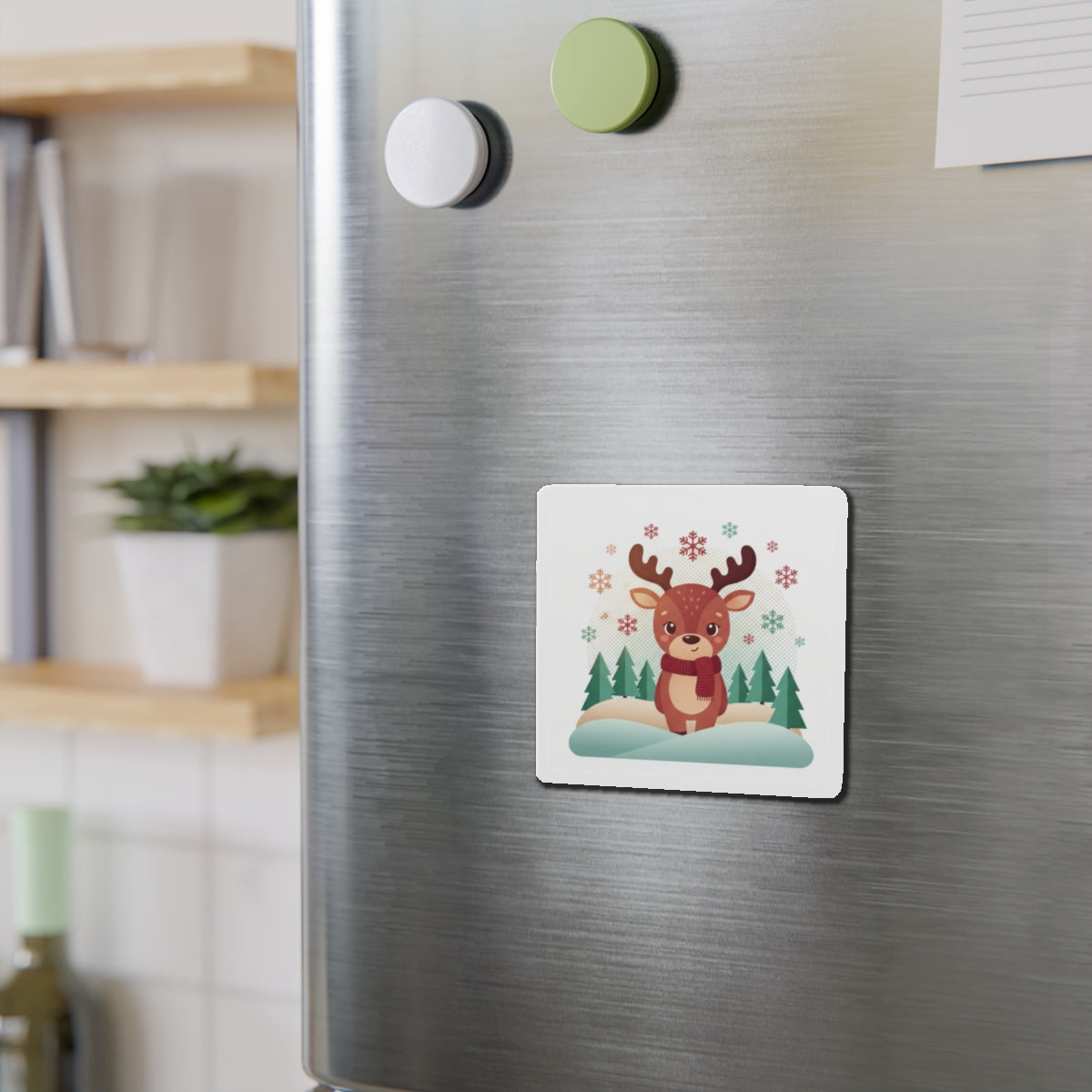 Cute Christmas Reindeer and Santa Claus Die-Cut Magnet — Festive Holiday Mascot Refrigerator Decor