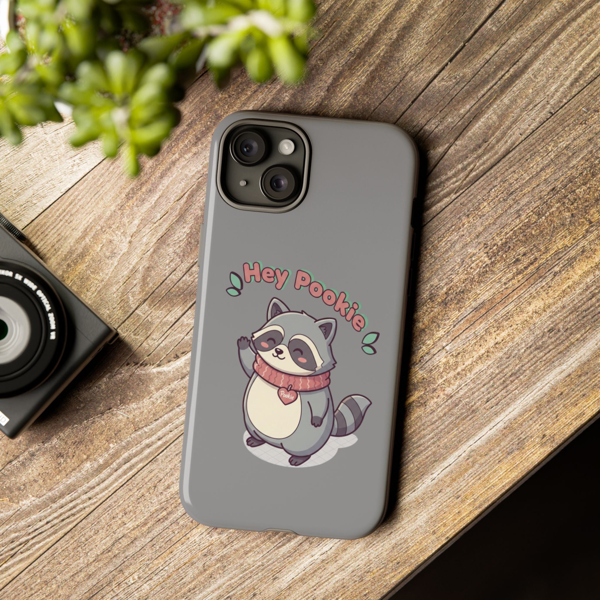 Cute Raccoon "Hey Pookie" Phone Case — Protective Tough Case