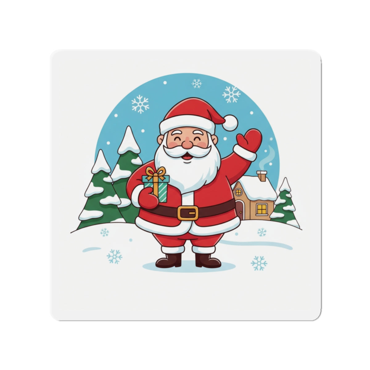 Cute Christmas Reindeer and Santa Claus Die-Cut Magnet — Festive Holiday Mascot Refrigerator Decor
