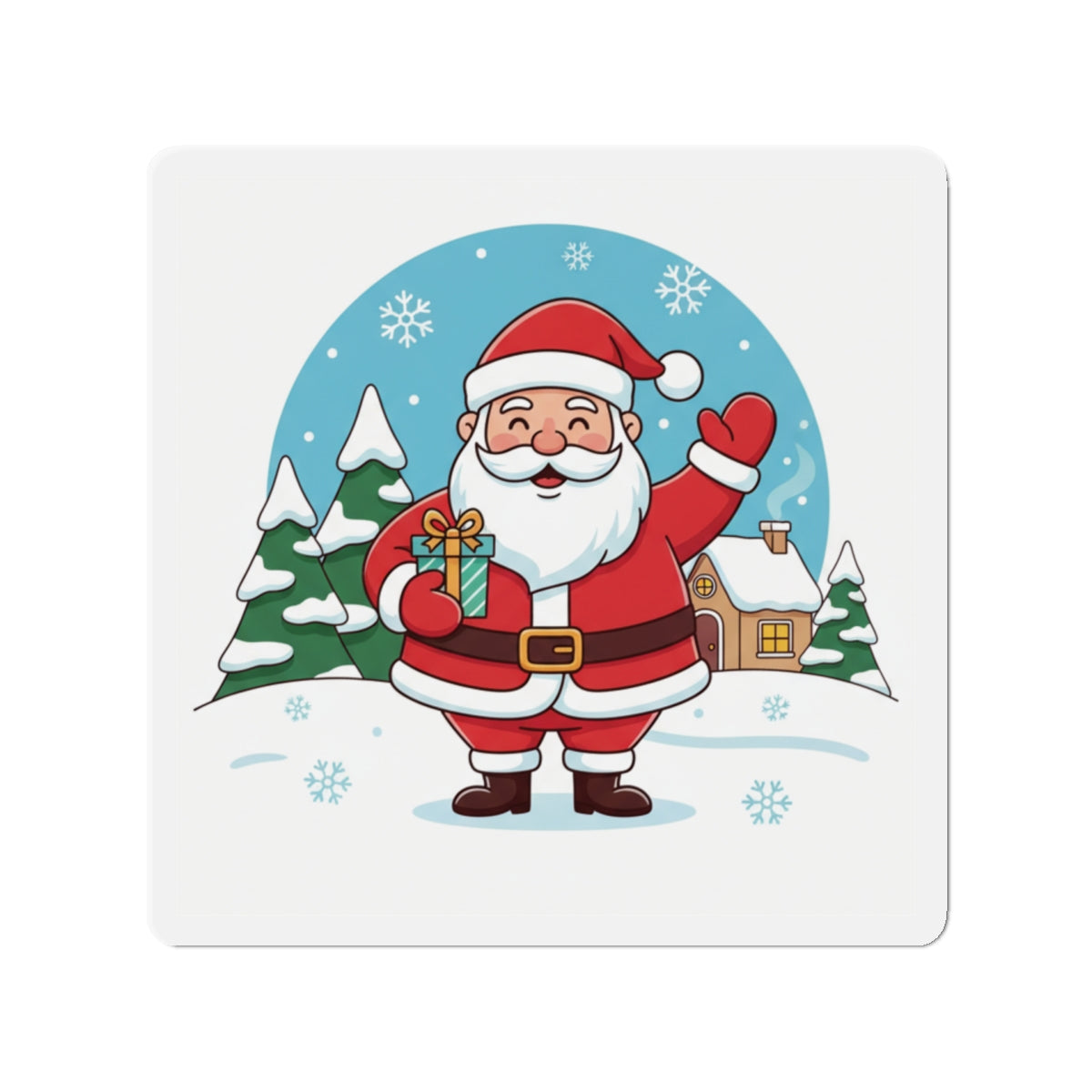 Cute Christmas Reindeer and Santa Claus Die-Cut Magnet — Festive Holiday Mascot Refrigerator Decor