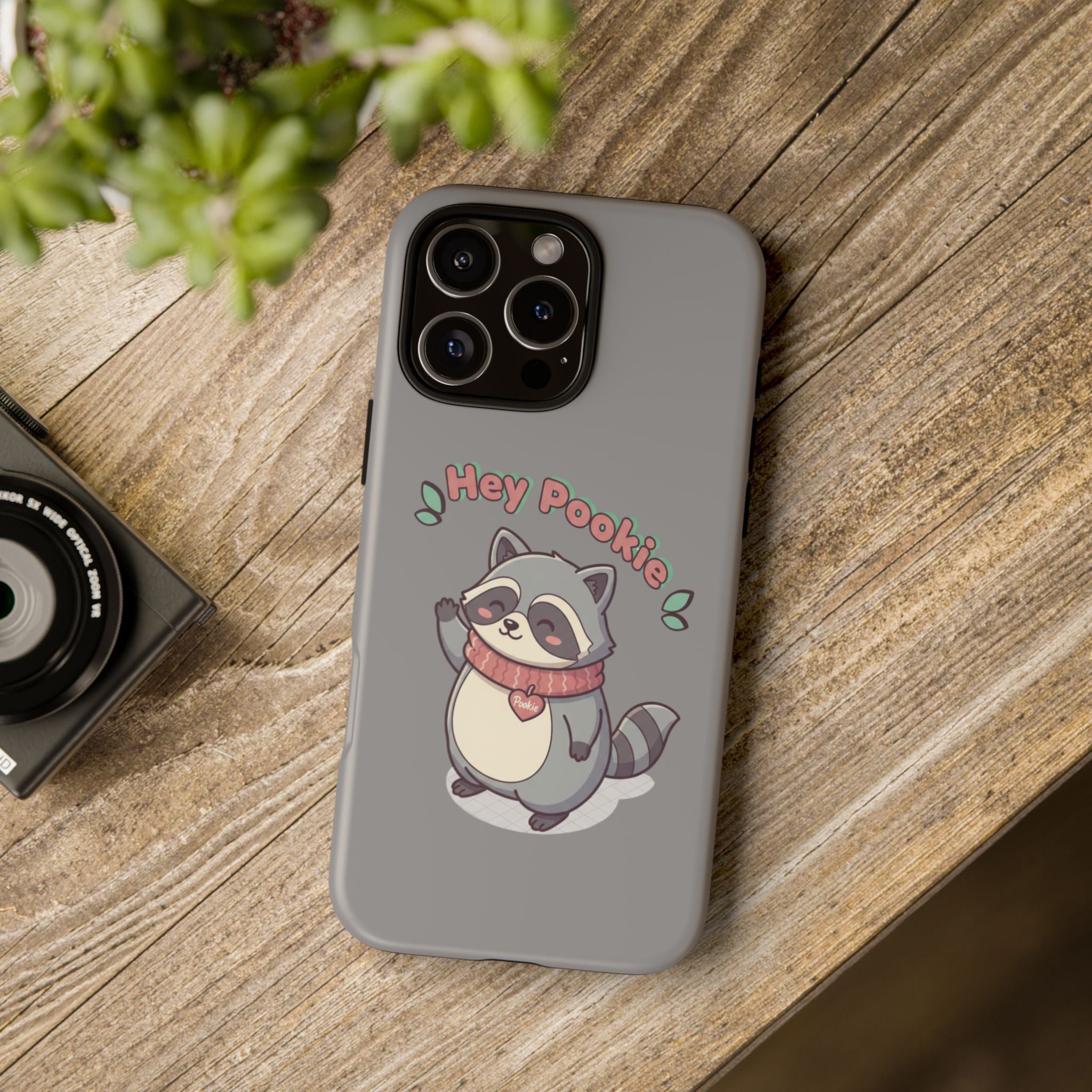 Cute Raccoon "Hey Pookie" Phone Case — Protective Tough Case